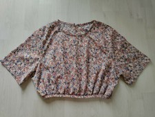 T-Shirt-Bluse/Oberteil Bauchfrei/Crop-Top Gummizug Beige Rosa Geblümt, Gr. XS/32