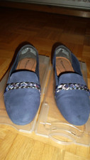 LOAFER  / SLIPPER ★ TAMARIS ★ BLAU MIT ZIERKETTE UND SATAINBAND ★ GR. 38