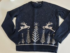 Damen Fatface Größe 12 Weihnachtspullover marineblau Fairisle Rentierbaum