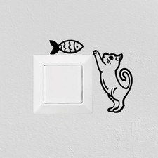 Wandtattoo Aufkleber Wanddeko für Lichtschalter/Steckdose "Katze & Fisch"