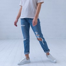 Levi's 501S Blau Damen High Rise Distressed Jeans DE 32 / W25 L28