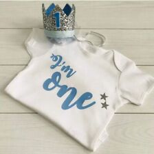 Baby Jungen Cake smash Outfit Set erste 1st Geburtstag Baby blau Krone Hut Top Weste
