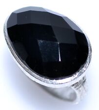 Schwarz ONYX FACET CUT Edelstein Ring 925 Sterling Silber Ringe Größen 5 1/2 L 12 Y