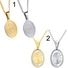 Halskette + Anhänger Maria Mutter Gott Jesus Oval Gold Silber Schmuck Perlmutt