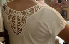 Esmara lässiges Baumwoll T-Shirt Spitze Creme Weiß XS S 34 36