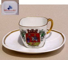 Porzellan SAMMELTASSE rechteckig WAPPEN RÜDESHEIM Handmalerei N Krone VOLKSTEDT