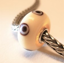  Trollbeads Glas Weiß Mitte Amber mit Braun-Weiß Punkte und Silber Unikat