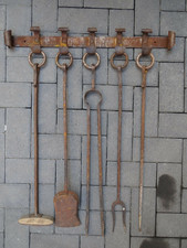 Französiches 6 tlg. Kaminbesteck antik alt Eisen Groß schwer Kaminreinigung
