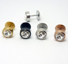 2 Stück Edelstahl Fakeplugs Fake Plug Rivoli Stein Ohrstecker Ohrring Herren