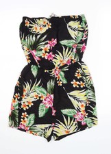 Pfauen Damen Schwarz Blumenmuster Viskose Spielanzug Outfit/Set Größe S