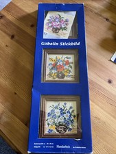 3 Gobelin Blumenstrauß Stickbild  Stickset  Echtholzrahmen Eins Angefangen