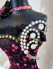 Vintage 70/80s Blume Spray Art Deco Stil Brosche Strasssteinen Funkelnd Silber Ton