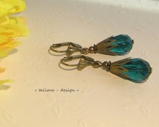 Ohrringe Bronze  Tropfen Petrol grün + Vintage + Antik Look + gothic + burlesque