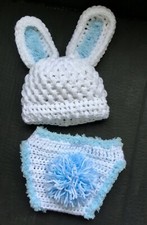 Hand gehäkelte Baby Boy Kostüm Foto Prop Bunny Ostern blau Hase Kostüm