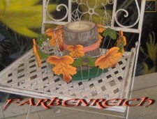 Tischdeko  Metallkorb Korb Kerzenhalter Herbst Holzstamm Blätter Laub Kerze Holz