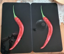 Spritzschutz oder Herdabdeckung (2tlg.) schwarz mit Paprikaschote