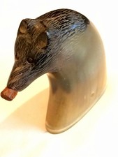 Antik handgeschnitzter Wolfskopf Schnupftabak Mull/Schießpulver Kolben