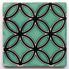 Handbemalte Fliese "Corro" aus Mexiko, Kachel, ca.10x10cm, türkisgrün u. schwarz
