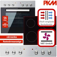 Einbau Herdset EDELSTAHL Backofen Glaskeramik Kochfeld Herd Ceran Umluft 56L NEU