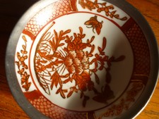 Porzellanteller Asien Schmetterling Teller Metalleinfassung Marke Japan TOP