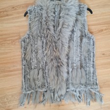 Damen Pelzweste Echtfellweste Gr 36/ S, grau Waschbär Kragen, wie neu!!!