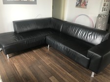 Sofa Ecksofa Couch Eckcouch Leder, schwarz 