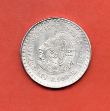 Silbermünze 5 Pesos Mexiko 1948 AG 900, Estados Unidos Mexicanos Cuauhtémoc