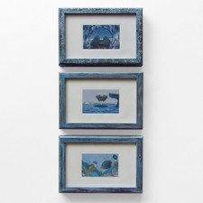 3x Bild mit Pinguin-Motiv in Holz-Bilderrahmen blau 17,3x12,1cm Pinguine