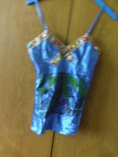 Top Seidig Blau Gold Spiegel Gr. S