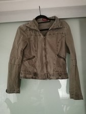 Damen Jacke olivgrün übergang L Reißverschluss totenkopf glitzer Mädchen