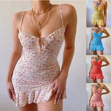 Sexy Damen Blumen Trägerkleid Strandkleid Elegant Minikleid Ärmellos Partykleid