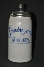 Bierkrug Brauerei Schwabingerbräu München 1 l geeicht gestempeltes Dekor um 1910
