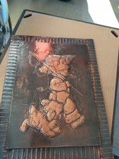 Kupferbild, Kupferstich, Relief, Vintage, Junge, Hund Angler, Bild