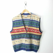 70's 80's Vintage Moya Herren mehrfarbige Wolle Weste Größe Hippies XL ef6990