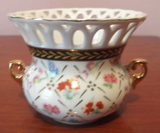 Kleine Vase/Schale von Leonardo Kollektion, weiß mit vergoldet & Blume Dekoration.