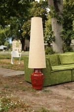 TRUE VINTAGE große STEHLAMPE mit Keramikfuss & Stoffschirm 60er Jahre 