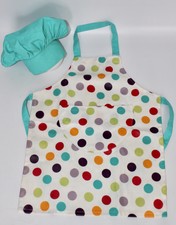 Kinder Chef Cook Kostüm blau & bunt PVC Schürze Hut Bake Off Kostüm