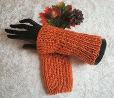 breite Pulswärmer Stulpen 100% Alpaka Wolle handgestrickt rostorange