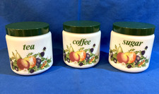 Vintage FRISCHES OBST weiß grün Milch Glas Tee Kaffee Zucker Aufbewahrung Kanister Glas