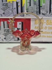 Vintage Glaskörbchen mit Henkel gemustert Glas Obstkorb Glasschale Deko Korb