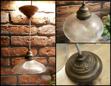 alte hübsche Flurlampe Deckenlampe Küchenlampe Messing Riffelglas Art Deko(23/21