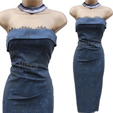 10 UK Karen Millen Schwarz Jacquard Blumen Spitzenbesatz Korsett Wiggle Bleistift Kleid