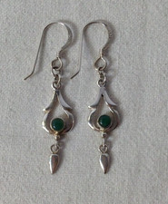 Sterlingsilber 925 grün Stein hängende Damenohrringe Drop - 2,15 g
