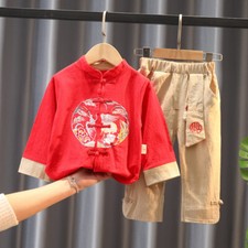 2pcs/set chinesische Kleidung Kids Boy Tang Anzug Silvester HANFU ethnischen Kleinkind Baumwolle