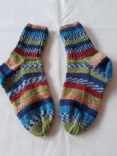 Wollsocken blau Größe 31 bunt handgestrickt NEU Kindersocken