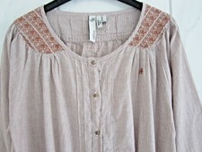 Bluse von OXBOW Gr.38 feine Streifen in braun + weiß Stickerei