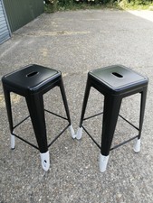 65cm Tolix Style Industrie Metall Barhocker in mattschwarz x 2