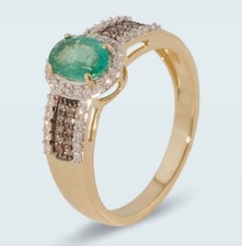 Harry Ivens IV Ring GG 585 Zambia Smaragd und Diamanten in weiss und champagner