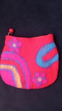 handemade in Nepal Handtasche  Kulturbeutel Filz Wolle Blume bunt 