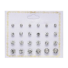 Damen Frauen Ohrstecker Set 12 Paar Glitzer Ohrringe Mode Fashion Schmuck Strass